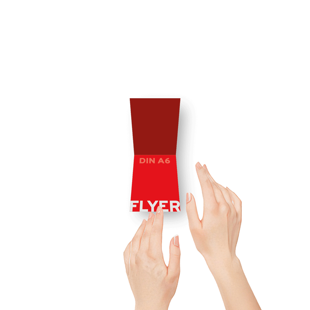 Faltblatt, gefalzt auf DIN A6, horizontaler Mittelfalz, 4-seitig